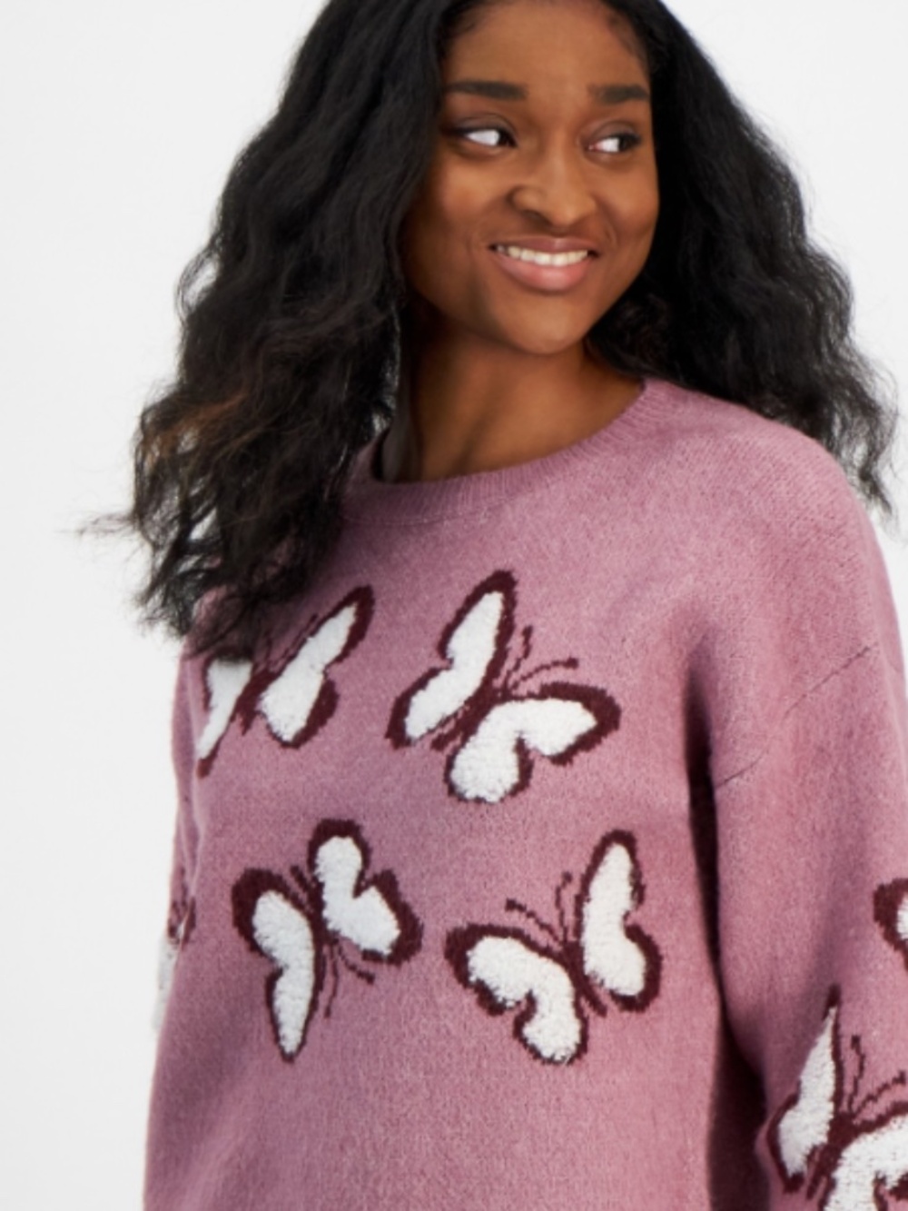 Hooked upby Iot Juniors'It Girl" Crewneck Sweater Valerian Butterfly Size XS NWT - Picture 2 of 3
